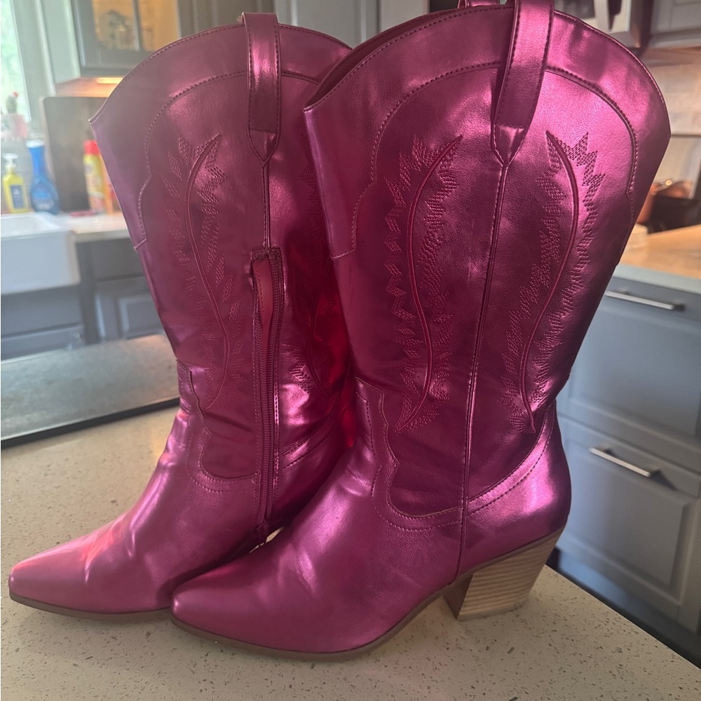 ARULA Pink Heeled Boots with Western Flair